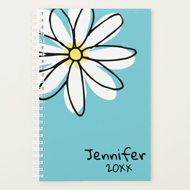 Hübsche moderne Doodle Daisy Trendiges Design Planer (Vorderseite)