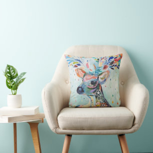 Hübsche moderne Hirsch Kunst Blumen Geweih Kissen
