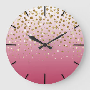 Hübsche moderne Imitate Gold Glitzer Confetti Große Wanduhr