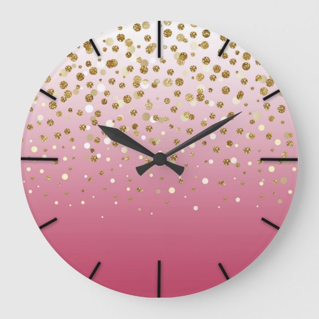 Hübsche moderne Imitate Gold Glitzer Confetti Große Wanduhr (Vorderseite)
