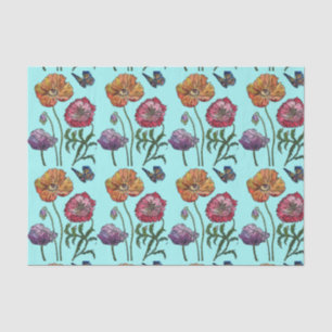 Hübsche Mohnblume Blume Aqua Pattern Wasserfarbe Seidenpapier