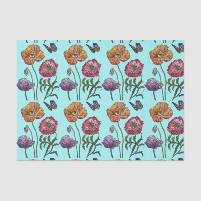Hübsche Mohnblume Blume Aqua Pattern Wasserfarbe Seidenpapier (Vorderseite)