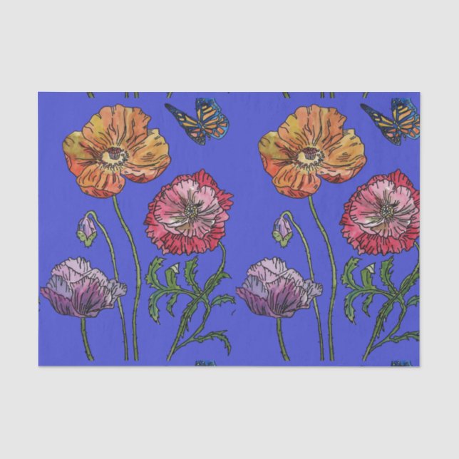 Hübsche Mohnblume Blume Blumenmuster Wasserfarbe Seidenpapier (Vorderseite)