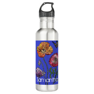 Hübsche Mohnblume Wasserfarbe Blume Marine Edelstahlflasche