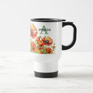 Hübsche Mohnblumen monogrammierte rote Klatschmohn Reisebecher