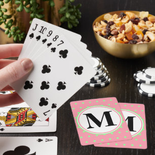 Hübsche Monogramm rosa grüne Polka-Punkte Spielkarten