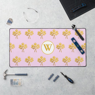 Hübsche monogrammatikalische Rosa Faux Gold Roses  Schreibtischunterlage