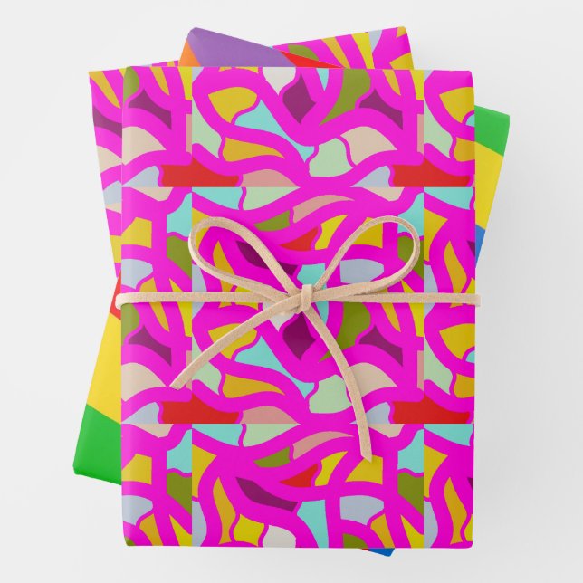 Hübsche Muster in Rosa und Regenbogenfarben Geschenkpapier Set (Beispiel)