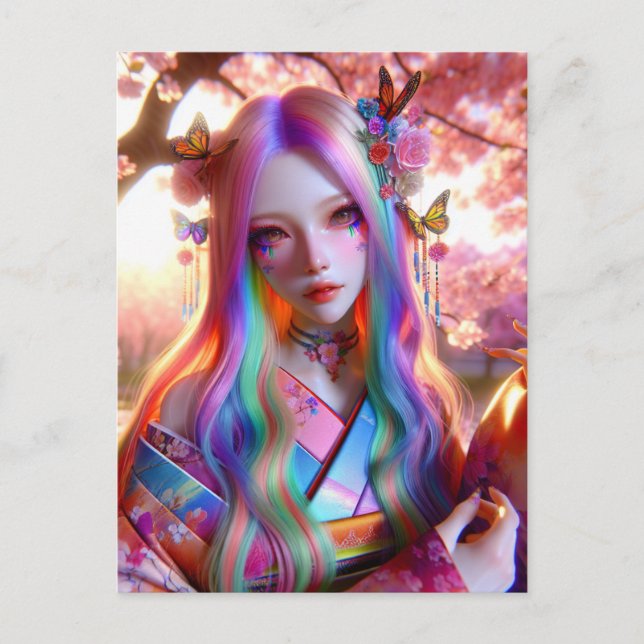 Hübsche mystische Ätherische Frau mit Schmetterlin Postkarte (Vorderseite)