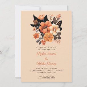 Hübsche Orange Floral Bouquet Fall Beige Hochzeit Einladung