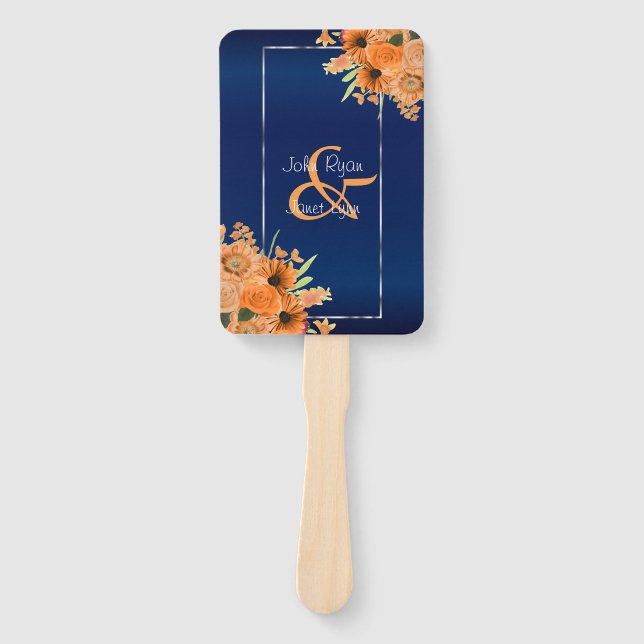 Hübsche orangefarbene Blume für Navy Blue Fächer (Vorderseite)