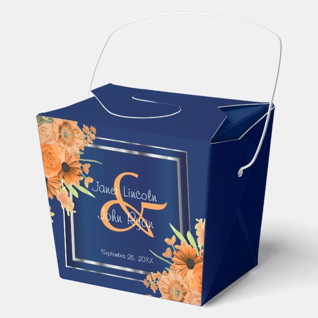 Hübsche orangefarbene Blume für Navy Blue Geschenkschachtel (Vorderseite)