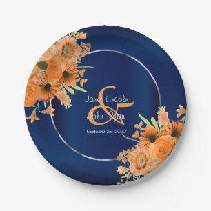 Hübsche orangefarbene Blume für Navy Blue Pappteller