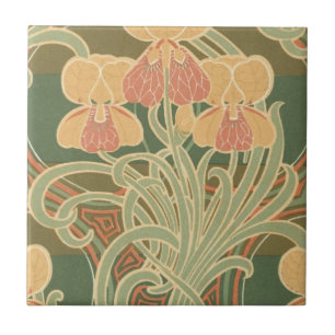 hübsche orangefarbene Blumen Art Nouveau Design Fliese