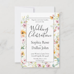 Hübsche Orangefarbene Wildblumen Hochzeit Einladung