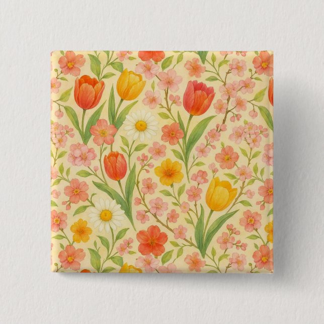 Hübsche Ostern-/Frühjahrsblumenmuster Button (Vorderseite)