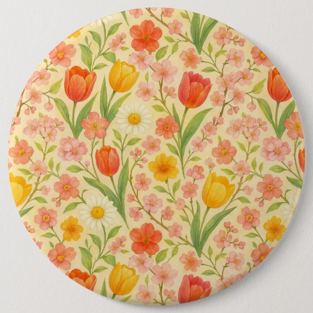 Hübsche Ostern-/Frühlingsblumenmuster Button (Vorderseite)