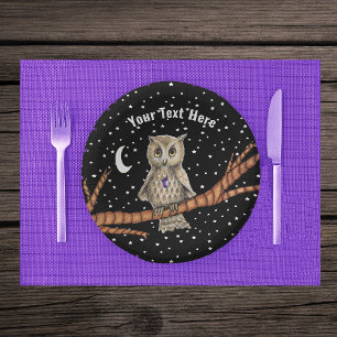Hübsche Owl Crystal Necklace Moon Stars Schwarz Pappteller