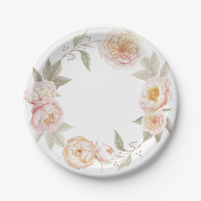 Hübsche Papierplatte mit Watercolor Blumenwreath Pappteller (Vorderseite)