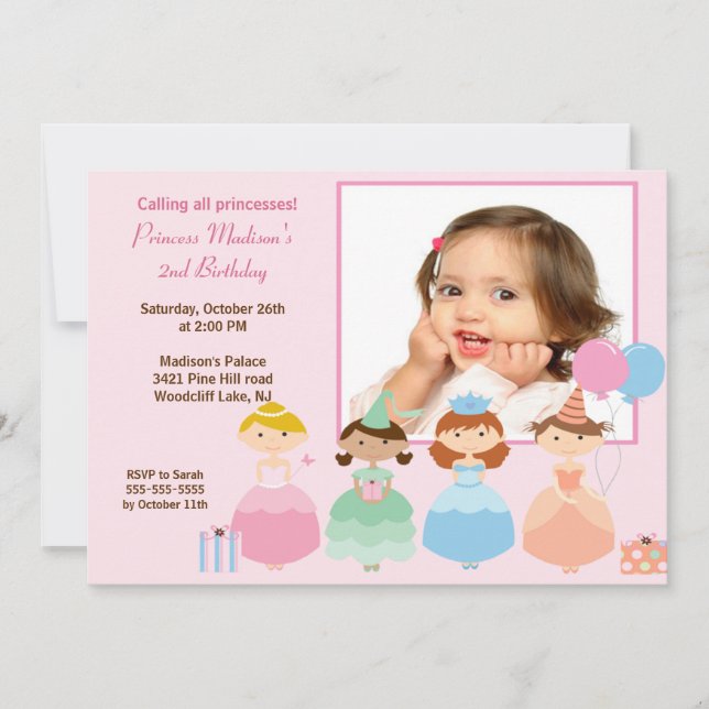 Hübsche Party Einladung Prinzessin-Foto Birthday (Vorderseite)