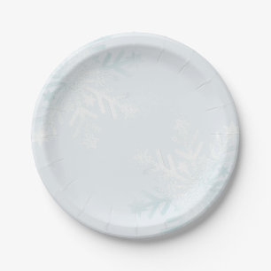 Hübsche Pastel Blauer Winter Stille Schneeflocken Pappteller