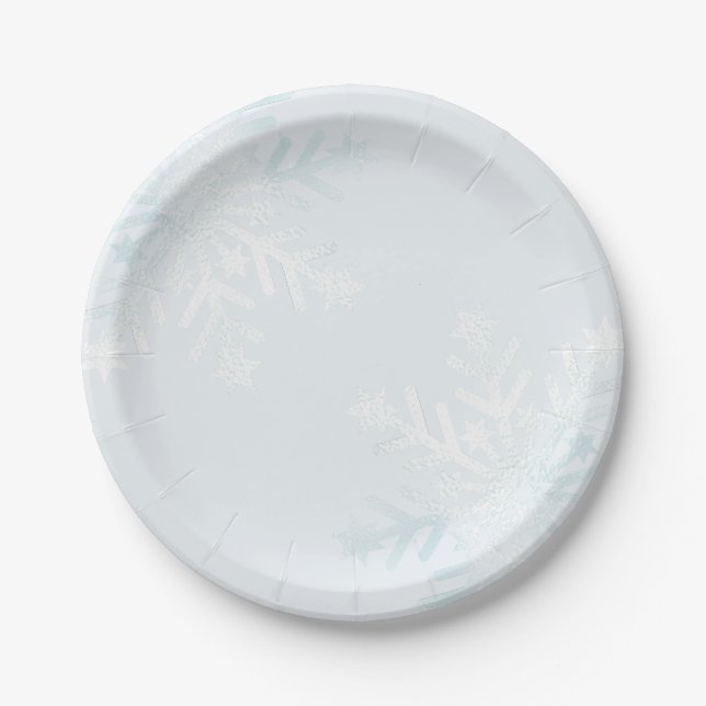Hübsche Pastel Blauer Winter Stille Schneeflocken Pappteller (Vorderseite)