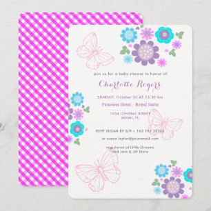 Hübsche Pastel Butterflies Floral Posy Baby Dusche Einladung