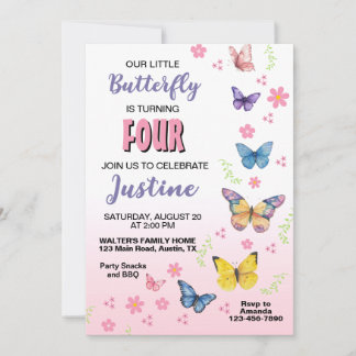 Hübsche Pastel Butterfly Thema Geburtstagsparty Einladung