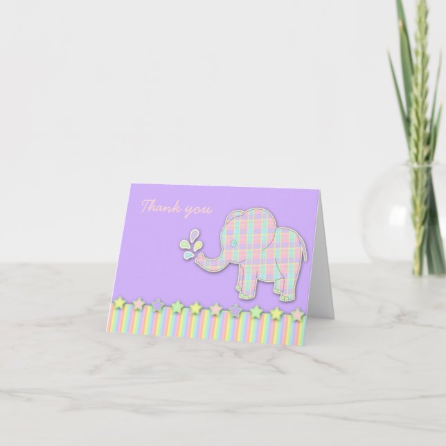 Hübsche Pastel Elephant Babydusche Danke Karte (Vorderseite)