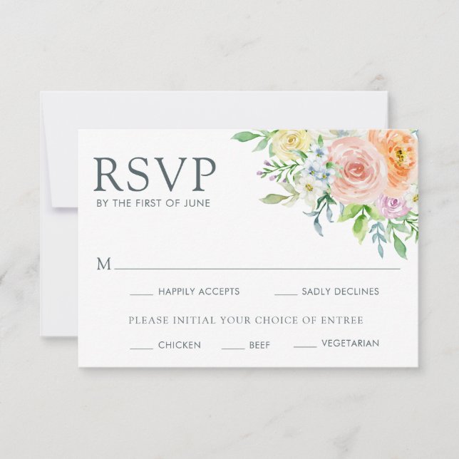 Hübsche Pastel Floral RSVP Karte (Vorderseite)