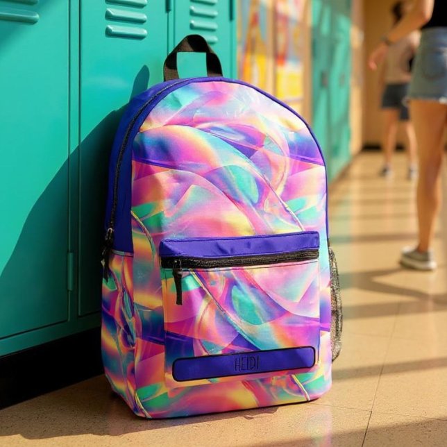 Hübsche Pastel Holographic Rainbow Metallic Bedruckter Rucksack (Von Creator hochgeladen)