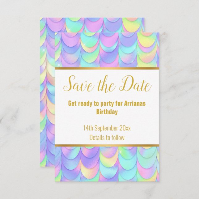 HÜBSCHE PASTEL RAINBOW SCALES REAKTION RSVP CARD (Vorne/Hinten)