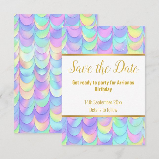 HÜBSCHE PASTEL RAINBOW SCALES REAKTION RSVP CARD KARTE (Vorne/Hinten)