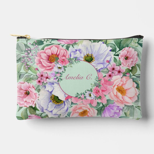 Hübsche Pastel Wasserfarbenfloral Kosmetiktüte Zubehörtasche (Vorderseite)