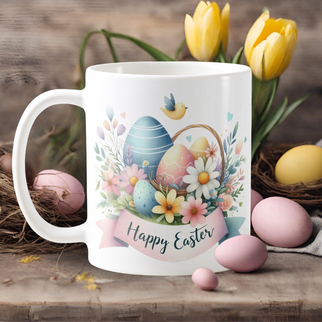 Hübsche Pastel Watercolor Florals Happy Osterfeier Kaffeetasse (Pretty Pastel Watercolor Florals Happy Easter Coffee Mug)