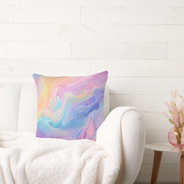 Hübsche Pastel Watercolor Rainbow Liquid Pour Art Kissen (Liege)
