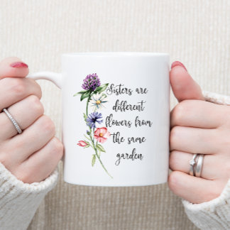 Hübsche Pastel Wildblumen "Schwestern sind . . " Zweifarbige Tasse