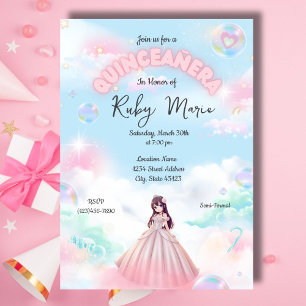 Hübsche Pastell-Anime-Girl-Quinceanera-Einladung Einladung