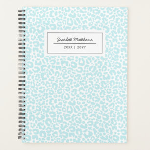 Hübsche Pastell Leopard Muster Druckname Blau Planer