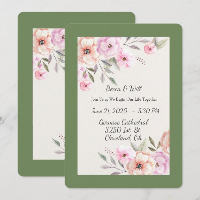 Hübsche Pastell-Petalen Einladung (Vorne/Hinten)