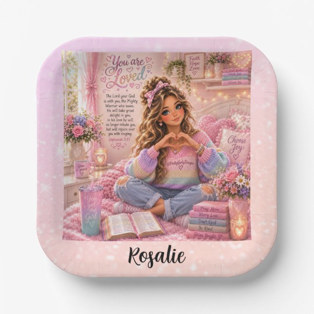 Hübsche Pastell-Pink-Regenbogen-Christen-Mädchen-B Pappteller (Vorderseite)