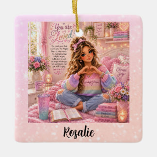 Hübsche Pastell-Rosa-Regenbogen-Christen-Mädchen-B Keramikornament