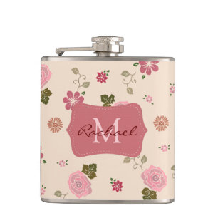 Hübsche Pastell-Rose Blumenmuster Personalisiert Flachmann