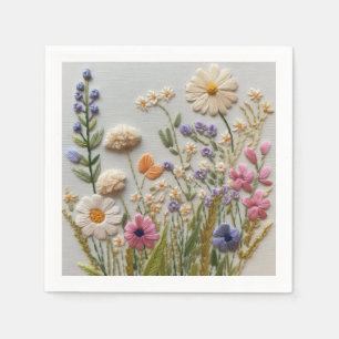 Hübsche Pastell-Wildblumen Stickerei Serviette