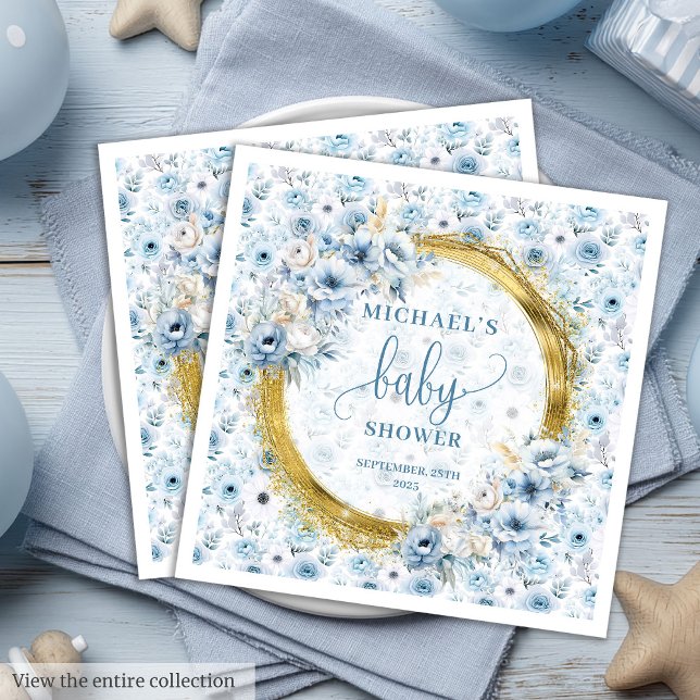 Hübsche pastellblaue Blumen Goldblindendusche Serviette (Pretty pastel blue flowers gold baby shower napkins)