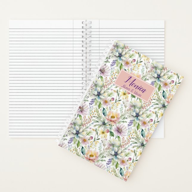 Hübsche Pastellblumenmuster personalisiert Notizbuch (Innen)