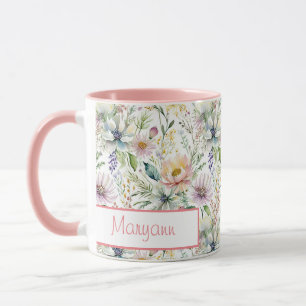 Hübsche Pastellblumenmuster personalisiert Tasse
