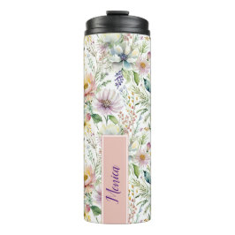 Hübsche Pastellblumenmuster personalisiert Thermosbecher