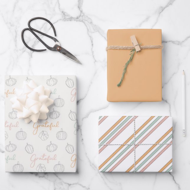 Hübsche Pastelle Erntedank Wrapping Paper Sheets Geschenkpapier Set (Vorderseite)