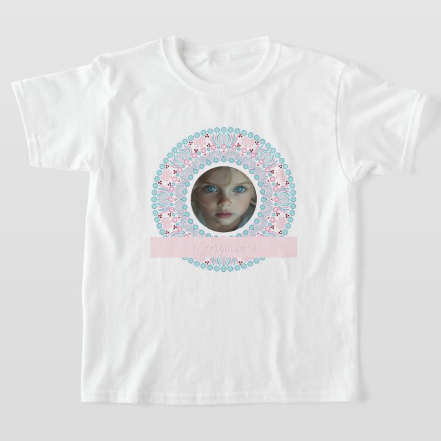 Hübsche Pastellfarben Rosa und Blau Mandala-Rahmen T-Shirt (Ablage )